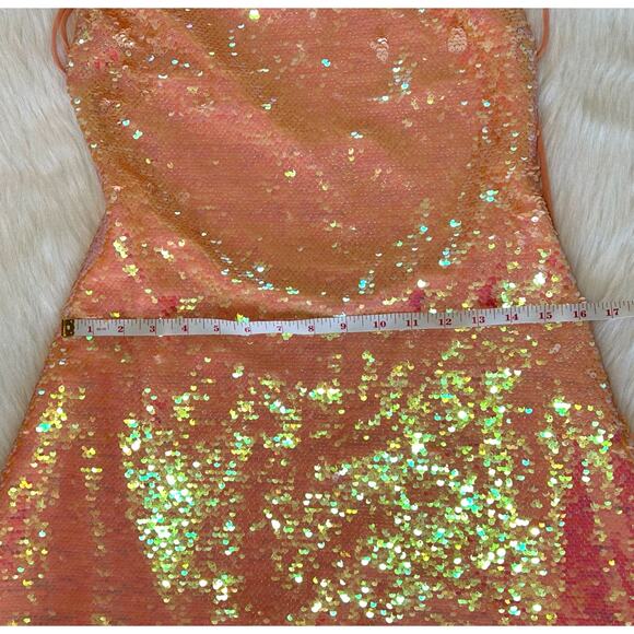 Kimchi Blue Sand Dollar Sequin Square Neck Peach Dress Size Medium Taylor Swift - Picture 14 of 16